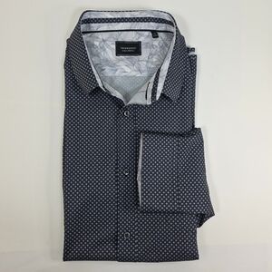 7 Diamonds Liberty Shirt XXL Black Navy Dot Print 4 Way Stretch Button Front